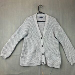 American Eagle Outfitters Waffle Knit Cardigan Sweater Grey M Oversized Pockets